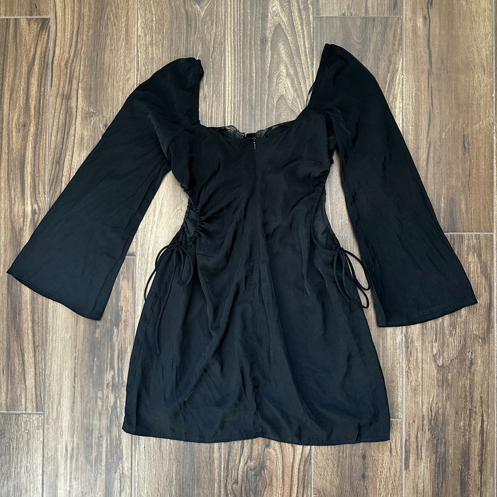 Princess Polly Black Long Sleeve Mini Dress Size‎ 12 Open Sides Goth Witchy Emo - Picture 2 of 10